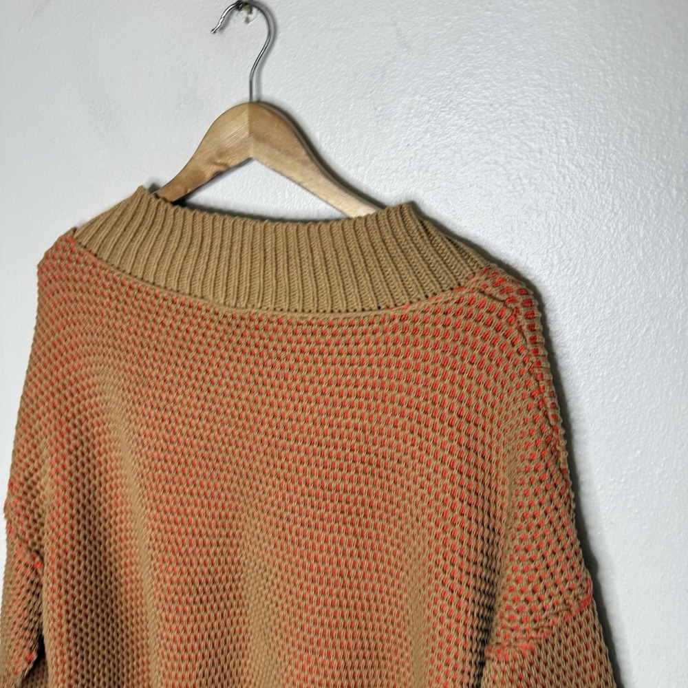 So Me Oversized V-neck Two Toned Textured Sweater Orange Boho Fall Women's Large - Picture 7 of 11
